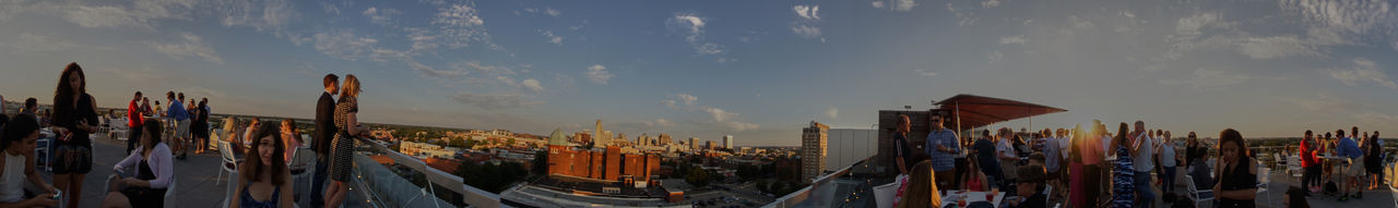 Panoramic view of buildings in city against sky