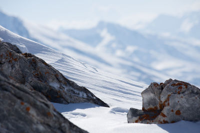 Scenic view of snowcapped mountains against sky