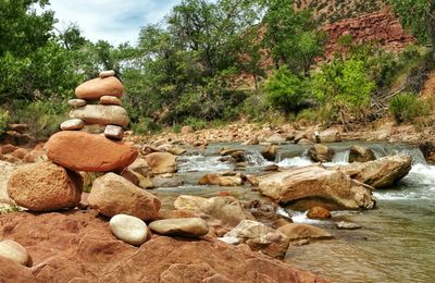 Rocks on rocks by river