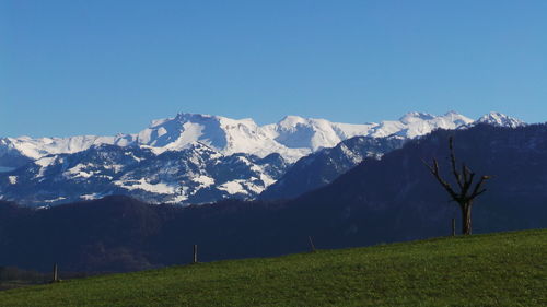 Scenic view of snowcapped mountains