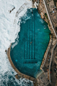 High angle view of frozen swimming pool