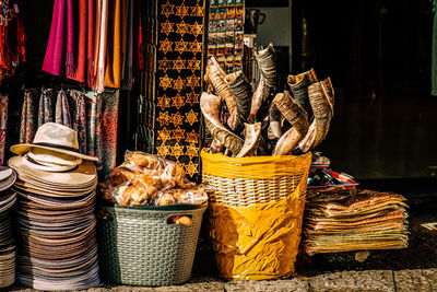 Wicker basket for sale at market stall