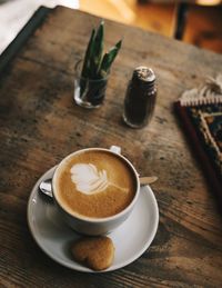 High angle view of coffee on table