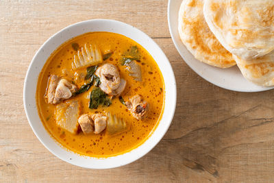 High angle view of food in bowl on table