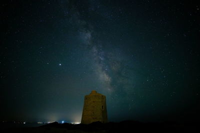 Low angle view of building against sky at night