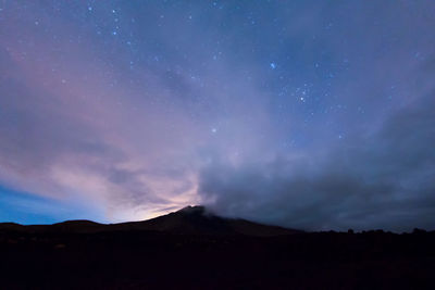 Scenic view of silhouette landscape against sky at night