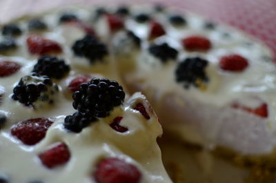 Close-up of fruit topping on cake