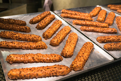 High angle view of meat in tray