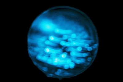 Close-up of illuminated blue light against black background