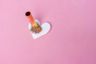 High angle view of stuffed toy on table against wall