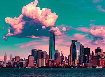 New york city skyline from liberty island