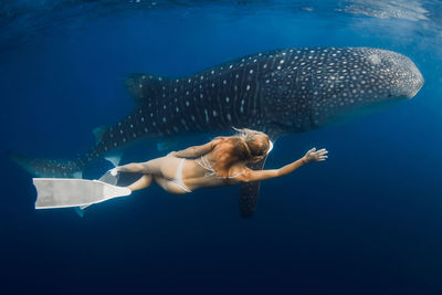 Woman swimming in sea