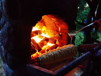 Close-up of fire on barbecue grill