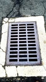 Low angle view of metal grate on street