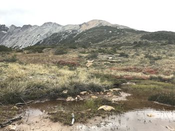 Scenic view of landscape and mountains against sky