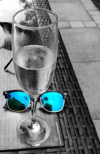 High angle view of drink on table