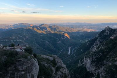 High angle view of landscape against sky during sunset