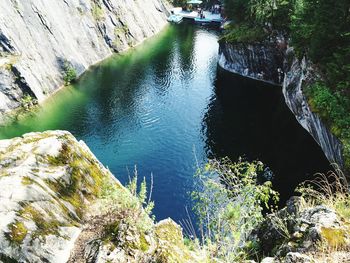 High angle view of river amidst rocks