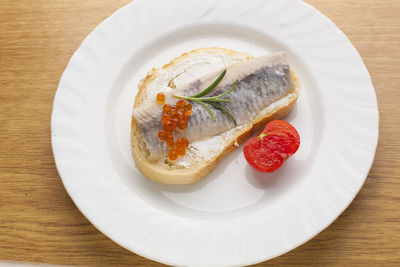 High angle view of dessert in plate on table