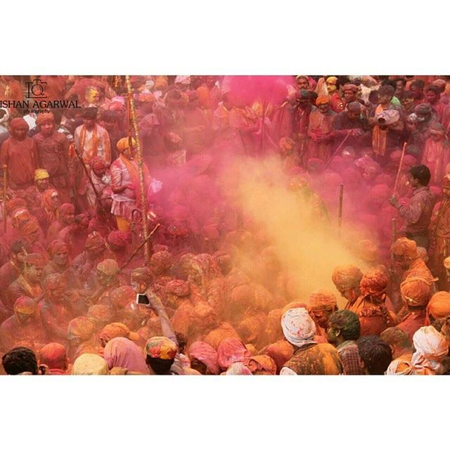 large group of people, crowd, outdoors, day, holi, powder paint, people