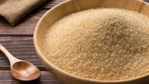 Close-up of brown sugar in bowl