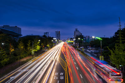 Light trails on highway at night