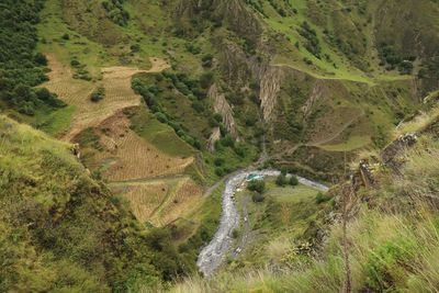 High angle view of road amidst landscape