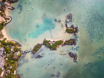 High angle view of sea water on land