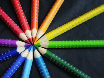 Directly above shot of colorful pencils on table