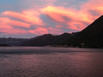 Scenic view of mountains against sky during sunset