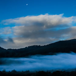 Scenic view of mountains against cloudy sky