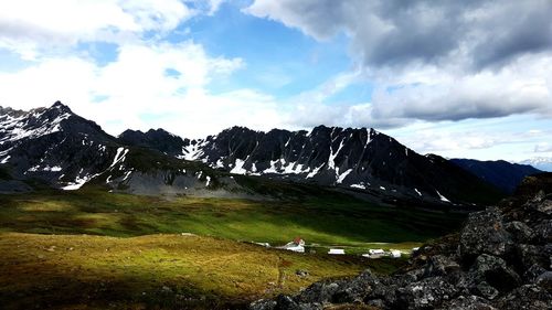 Scenic view of rocky mountains against sky