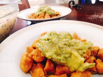 High angle view of food in plate on table