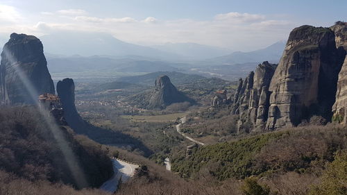 Panoramic view of landscape and mountains against sky