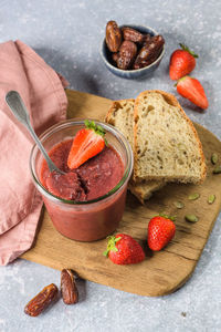 Close-up of strawberries jam in bowl