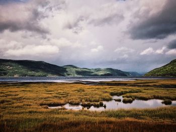 Scenic view of lake against sky