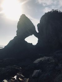 Low angle view of rock formation against sky