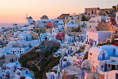 View of town at sunset