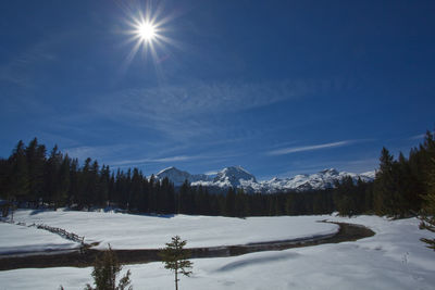 Scenic view of snowcapped mountains against sky