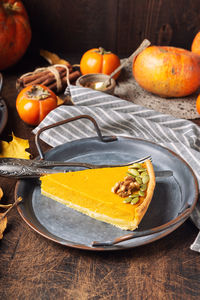 High angle view of pumpkins on table