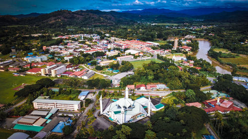 High angle view of townscape and buildings in city