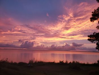 Scenic view of lake against sky during sunset