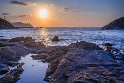 Scenic view of sea against sky during sunset