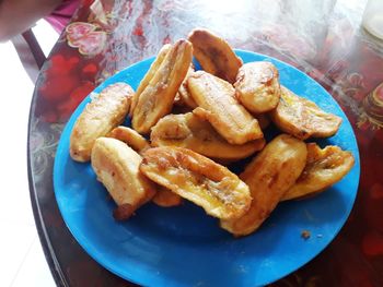 High angle view of food in plate on table