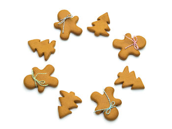 Close-up of cookies against white background