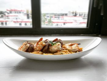 Close-up of food in plate on table