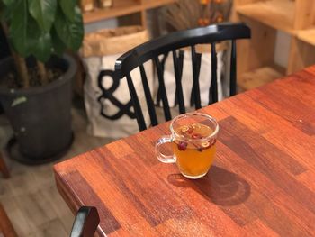 High angle view of drink on table at restaurant