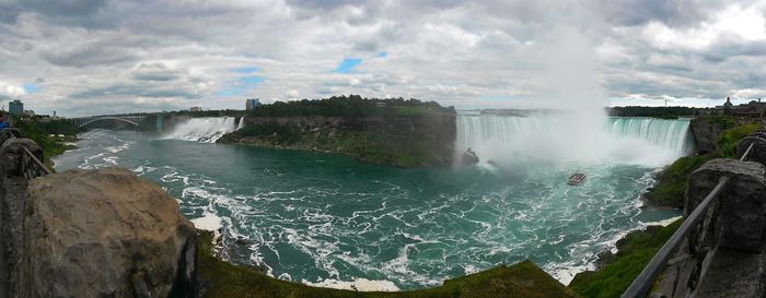 Scenic view of niagara falls against cloudy sky