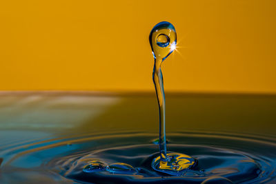 Close-up of drop falling on water