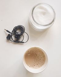 High angle view of coffee cup on table